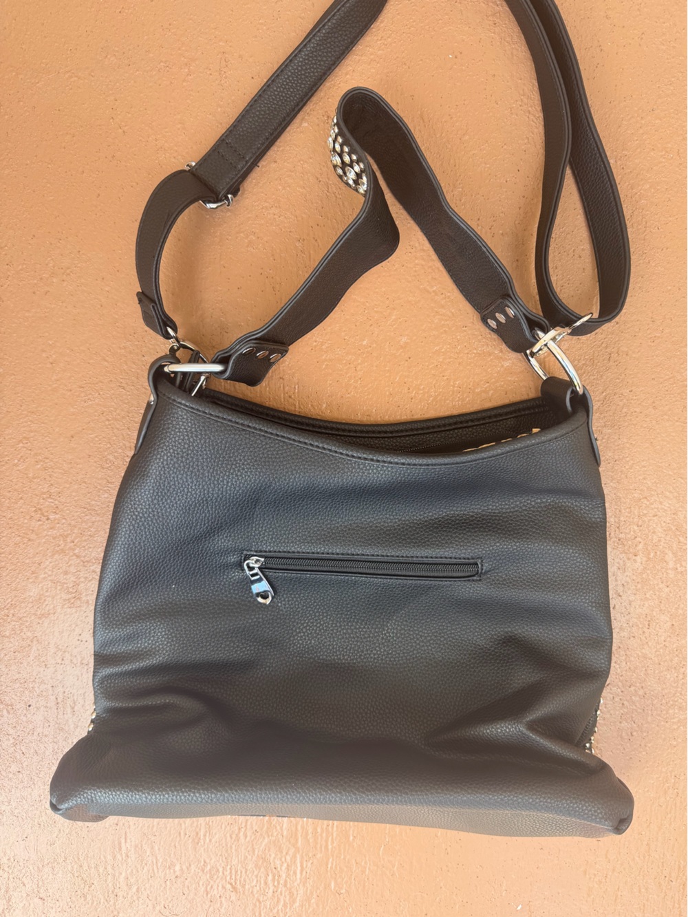 Studded Leopard Print Black Leather Bag - Picture 4 of 5